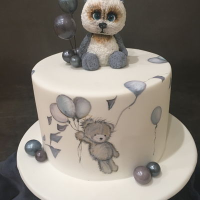 Handpainted Cute Teddy Bear Cake