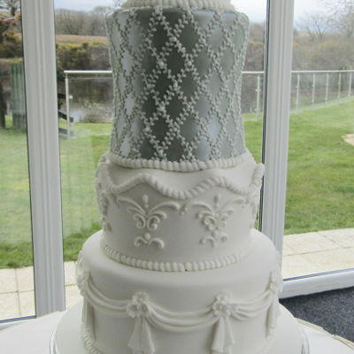 Sage Green And White Wedding Cake