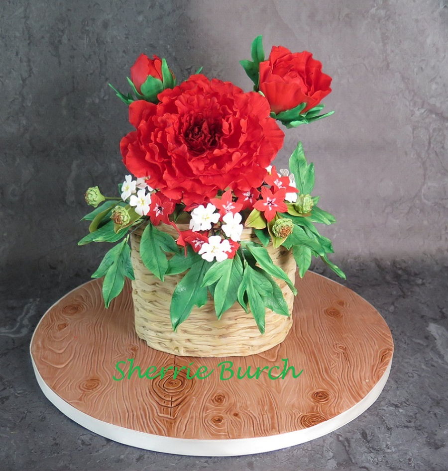 Red Peony In Raffia Basket Cakecentral Com