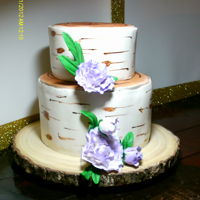 Birch Tree Cake Chocolate cake with buttercream icing covered in fondant with gum paste peonies. I should have used modeling chocolate for a cleaner look!...