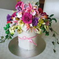 Floral Bouquet Cake Mixed gumpaste flowers on a double stack cake.