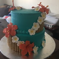 Luau Party Cake Buttercream with gum paste flowers. Proud of my first gumpaste flowers
