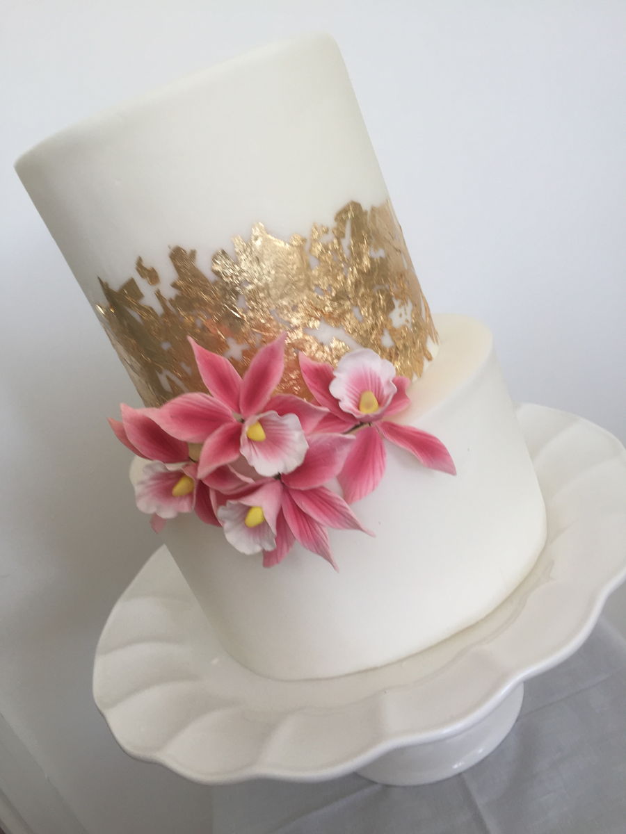 Gold Leaf Straight Edges With Orchids
