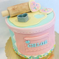 Baking Themed Cake Buttercream cake with fondant &ldquo;apron&rdquo;, rice Kristy and fondant rolling pin and fondant &ldquo;cookie dough and...