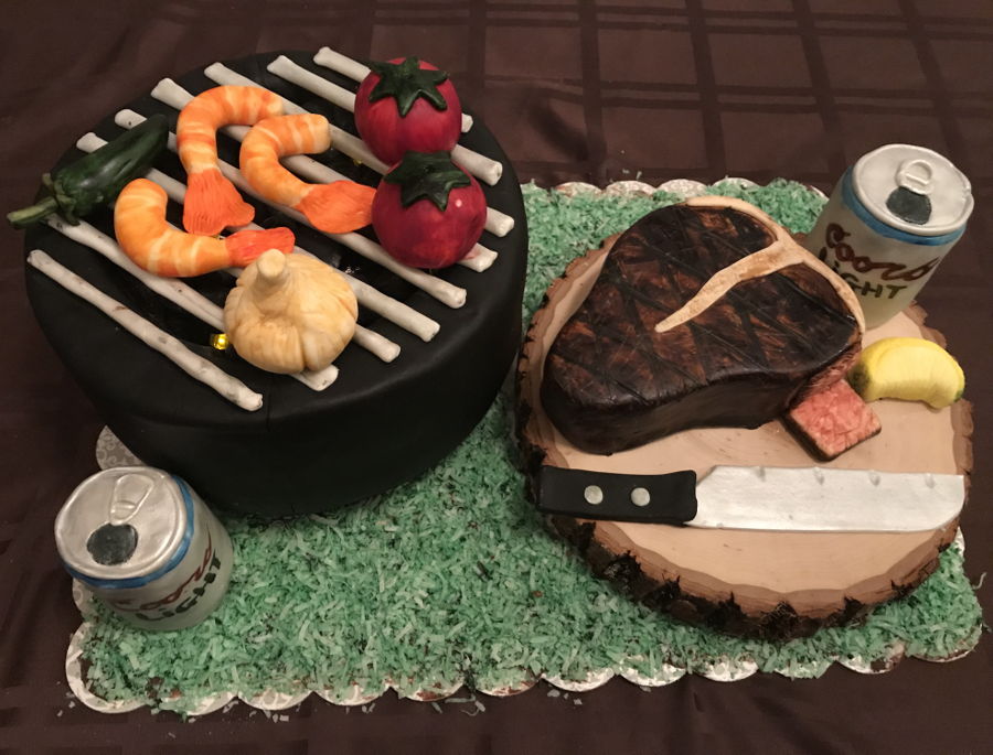 Bbq Cake With Steak Cake And Beer Cans!