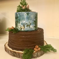 Hand Painted Deer Scene Cake Finally attempted to hand paint a cake...I am not a naturally gifted artist but after many redos I finally can up with something I could...
