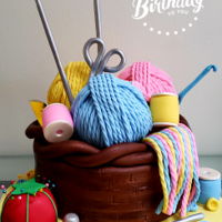 Knitting Cake My Aunt's 75th Birthday Cake! She likes to knit, crochet, sew...so I made her a cake in this theme. It's a lemon cake with...