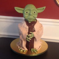 My First Yoda My first go at Yoda. Lots of mistakes, but not bad for a first try. Head is Rice Krispie treats and modeling chocolate. Body is yellow cake...