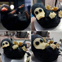 Niffler Cake Used an eggless chocolate cake with Nutella chocolate ganache for this cake. Unfortunately, my eggless cake was too moist that the tail (...