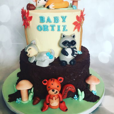 Woodland Animals Baby Shower Cake