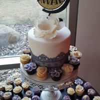 Bridal Shower Cake And Cupcakes 6 inch cake w/ fondant and lace. Assorted mini cupcakes to match