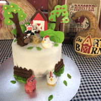 Farm Themed Birthday This is a dark chocolate cream filled 10 inch cake with fondant farm animals and theme.
