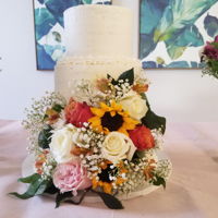 Wedding Cake With Fresh Flowers The bride supplied the flowers; I placed them in straws before placing them in the cake. Three tiers, 6-8-10. Just a simple WASC with White...