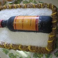 Wine Bottle Red velvet cake with basket weave and edible wine bottle