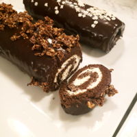 Swiss Roll Cakes Chocolate cake with fresh whipped topping and chocolate ganache