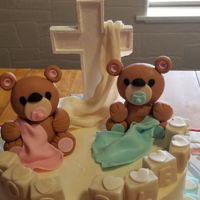 Teddy Bear Baptism Cake For Twins A labor of love for my 1st gbabies' - twins!! - baptism.