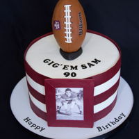 Big Sam's 90Th Birthday Cake White cake covered with homemade fondant. The football is RK covered with ganache and fondant.