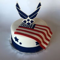 Air Force Cake For a young man leaving for the Air force. Thank you for your service! Flag and symbol were made with gum paste.