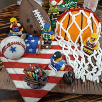 Sports Themed Cake My grandsons favorite things, basketball covered in fondant (vanilla cake) Football (RKT covered in fondant) Baseball (solid fondant)...