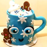 Hot Cocoa Mug Cake Cake made to look like Hot Cocoa in a mug. Covered in modeling chocolate with modeling chocolate decorations