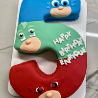 Pj Masks Number Cake Fondant covered cake with fondant decorations