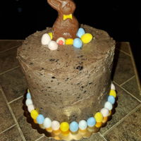 Easter Cake Chocolate cake with oreo buttercream icing. Cadbury eggs & a chocolate bunny for decoration. Just for the family foe Easter